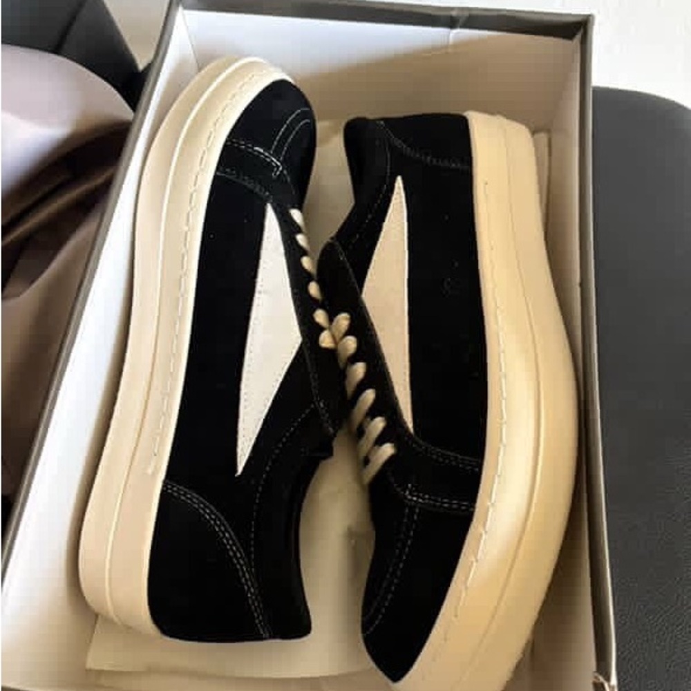 Rick Owens Black and Cream Sneakers - Picture 2 of 4